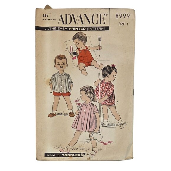 Vintage Advance Sewing Pattern Toddlers Dress & Play Suit Size 1 8999 1950s - Picture 1 of 3